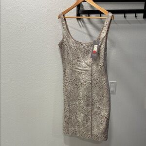 Theia Metallic Taupe Floral Jacquard Mini Dress